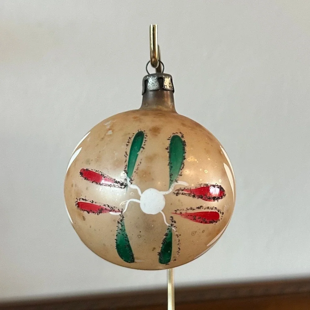 Vintage‎ Polish Hand Painted Christmas Ornament Red Green White Floral